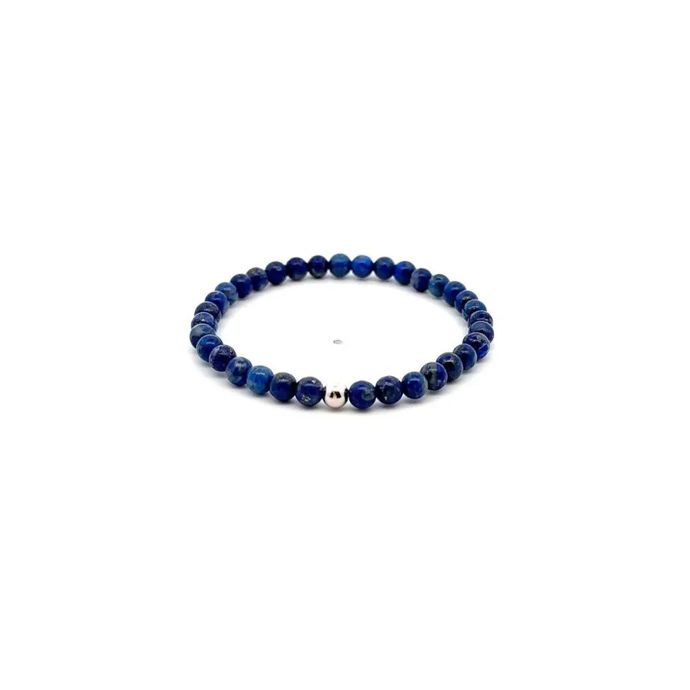 Natural Lapis Gemstone Mini 4mm 18K White Gold Charm Bead September Birthstone - Picture 1 of 5